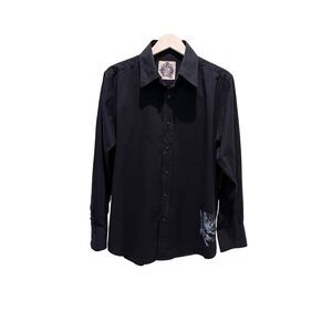 Red Level Nine navy blue cotton button down shirt with gothic graphic- XL